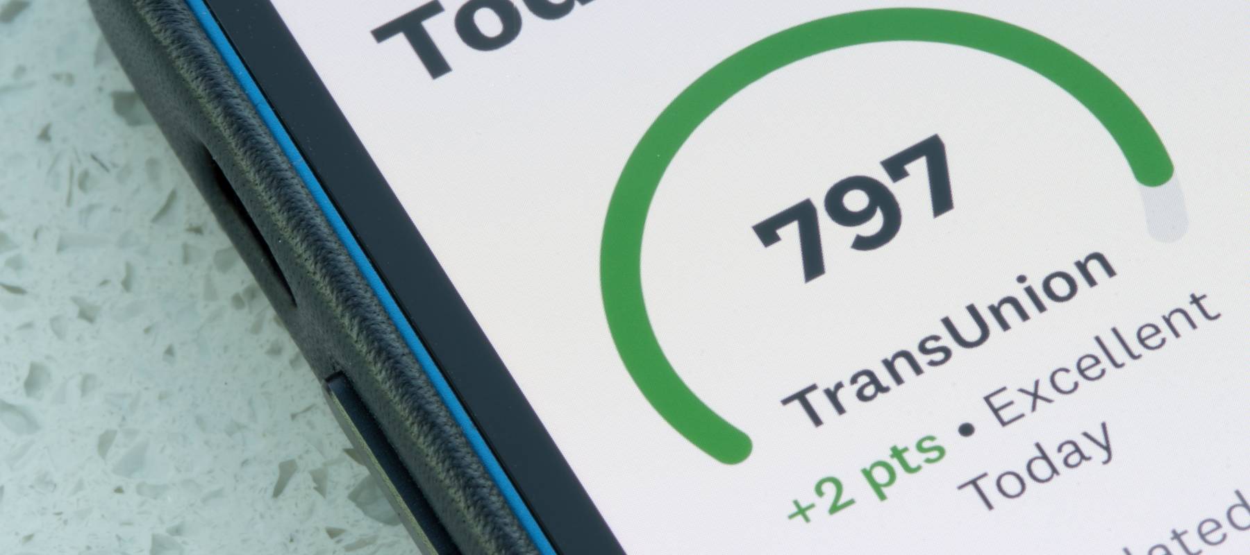 TransUnion credit score is seen from the Credit Karma app on an iPhone