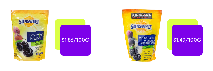 Sunsweet Amaz'n Prunes and Kirkland Signature Sunsweet prunes