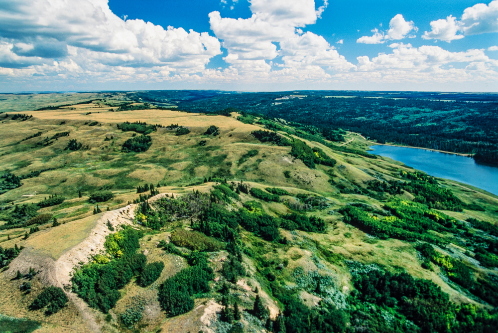 Aerial of Cypress Hills Interprovincial Park, Alberta, Saskatchewan, Canada