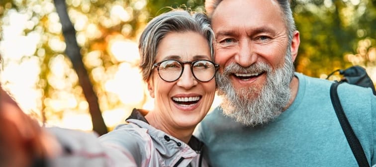 Selfie of older couple on a hike