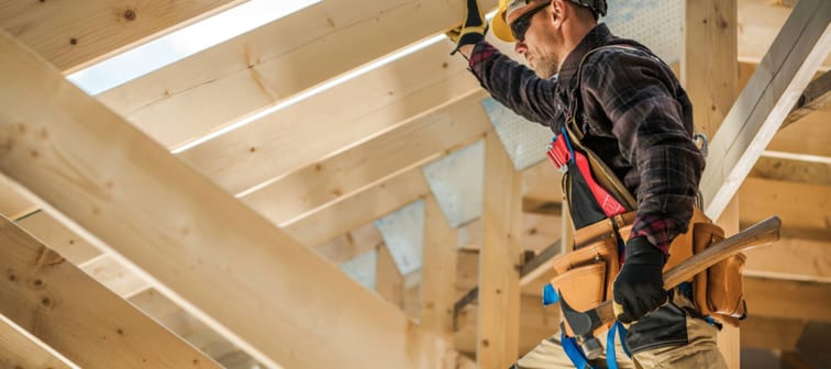 Construction worker building a home