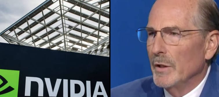 Shot of NVIDIA business sign + John Smead, founder of Smead Capital Management