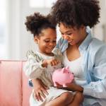 mother and daughter saving money for school