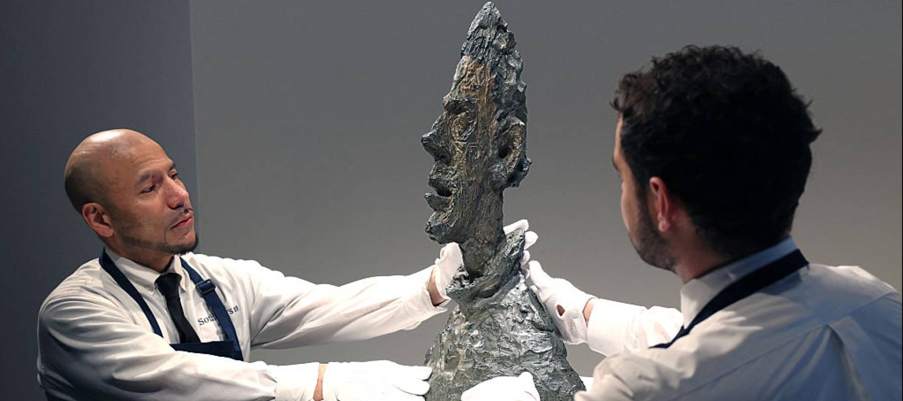 Alberto Giacometti's "Grande tête mince" on display during the press preview