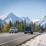 Vehicles on Canadian Rockies highway road at Banff National Park, Canada, Alberta