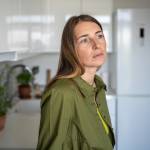 Pensive looking middle-aged woman