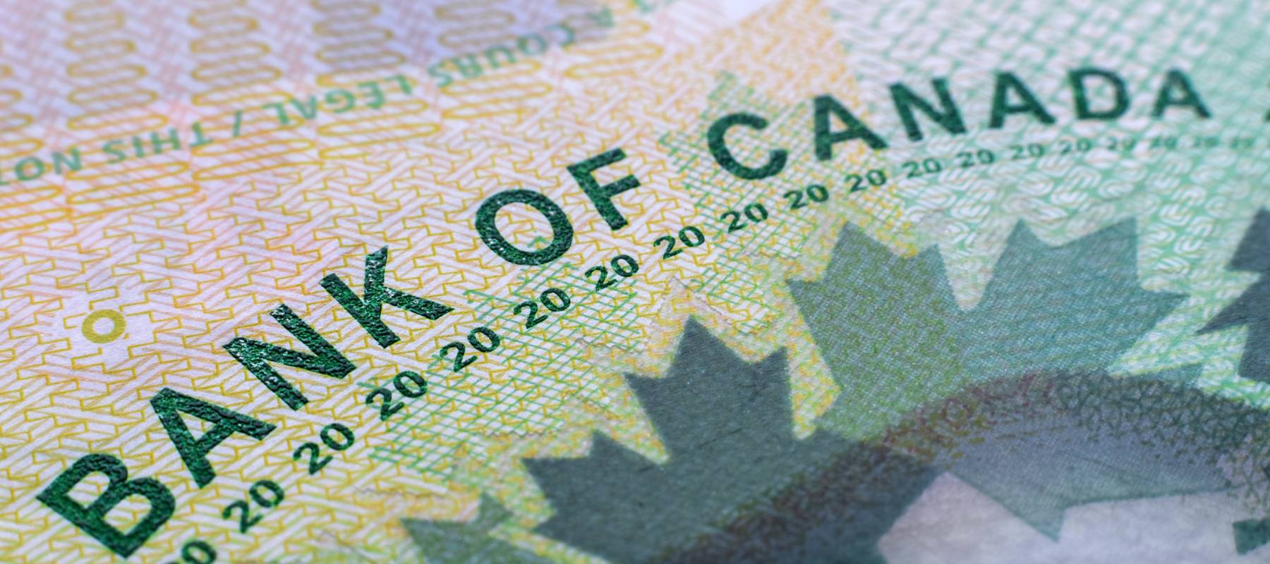 December 4, 2023 - Newmarket, Ontario, Canada: Closeup macro Bank of Canada words on a green 20 dollar Canadian money bill