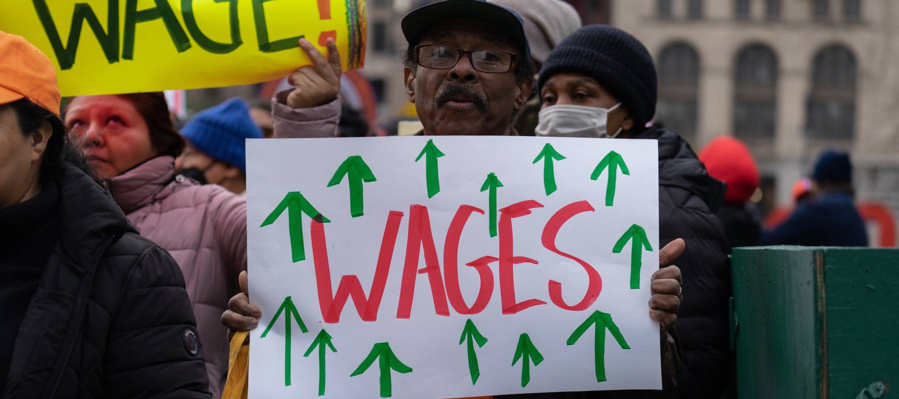 New York City, NY USA November 15, 2022. Labor Union members held a rally at City Hall demanding an increase in the minimum wage in New York.