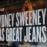 Girl walking past American Eagle store