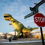 Streets of Canmore, AB + Gigantesque Dinosaur Statue in downtown Drumheller Alberta