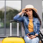 Woman traveller looking stressed