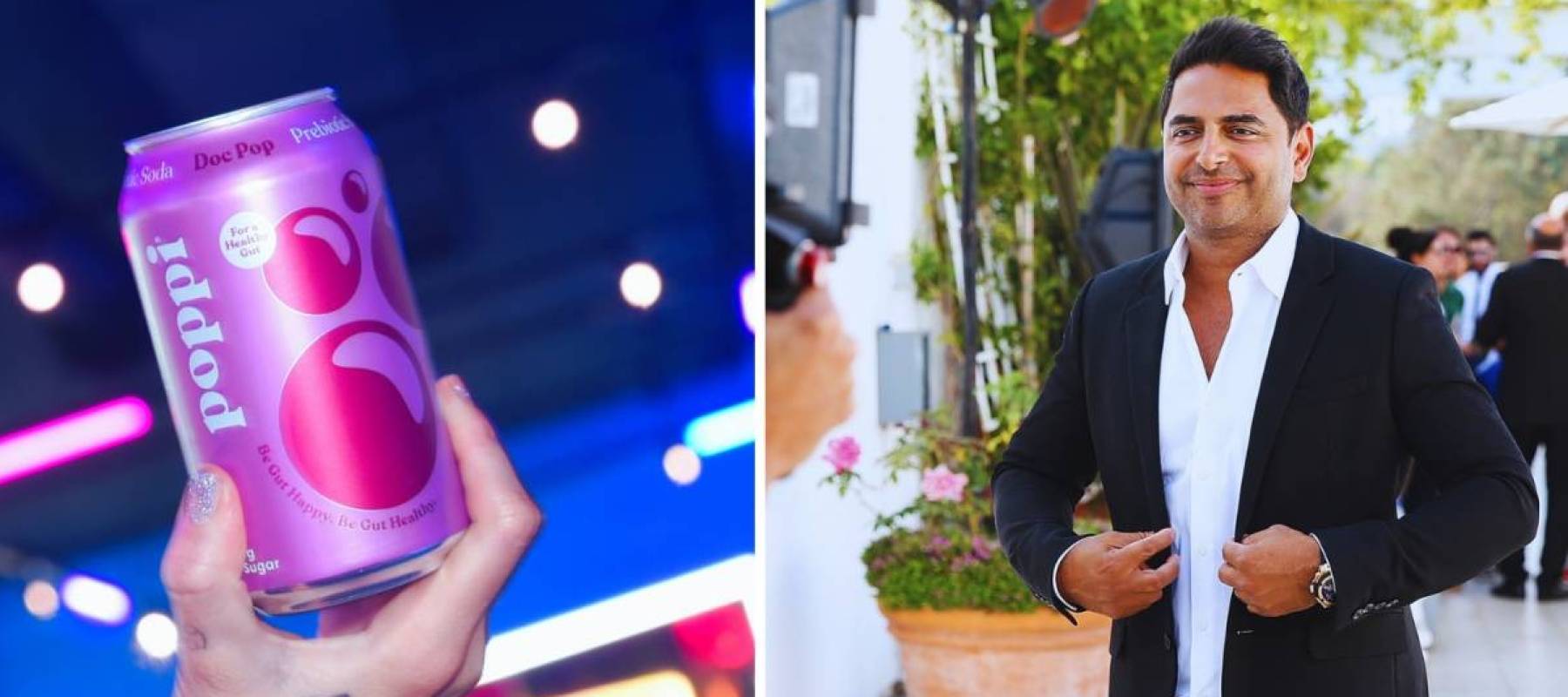 se up of Poppi soda in a side by side with Rohan Oza at the Shark Tank season 9 premiere.