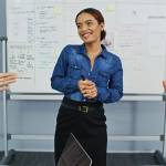 Young woman in a boardroom