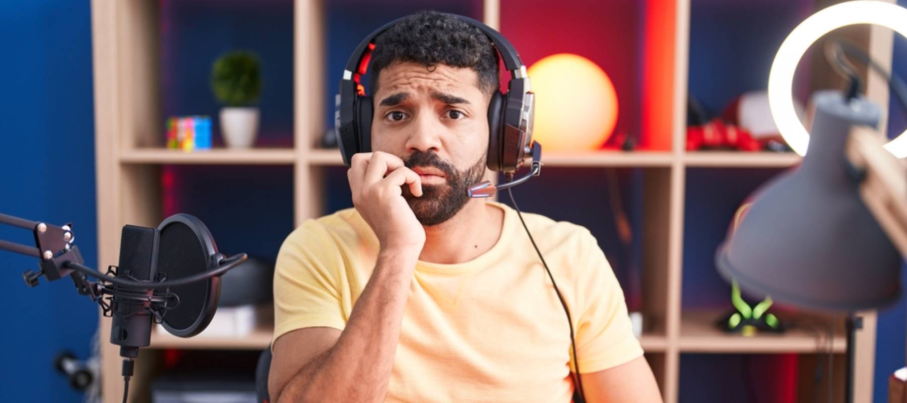 Gamer looking stressed