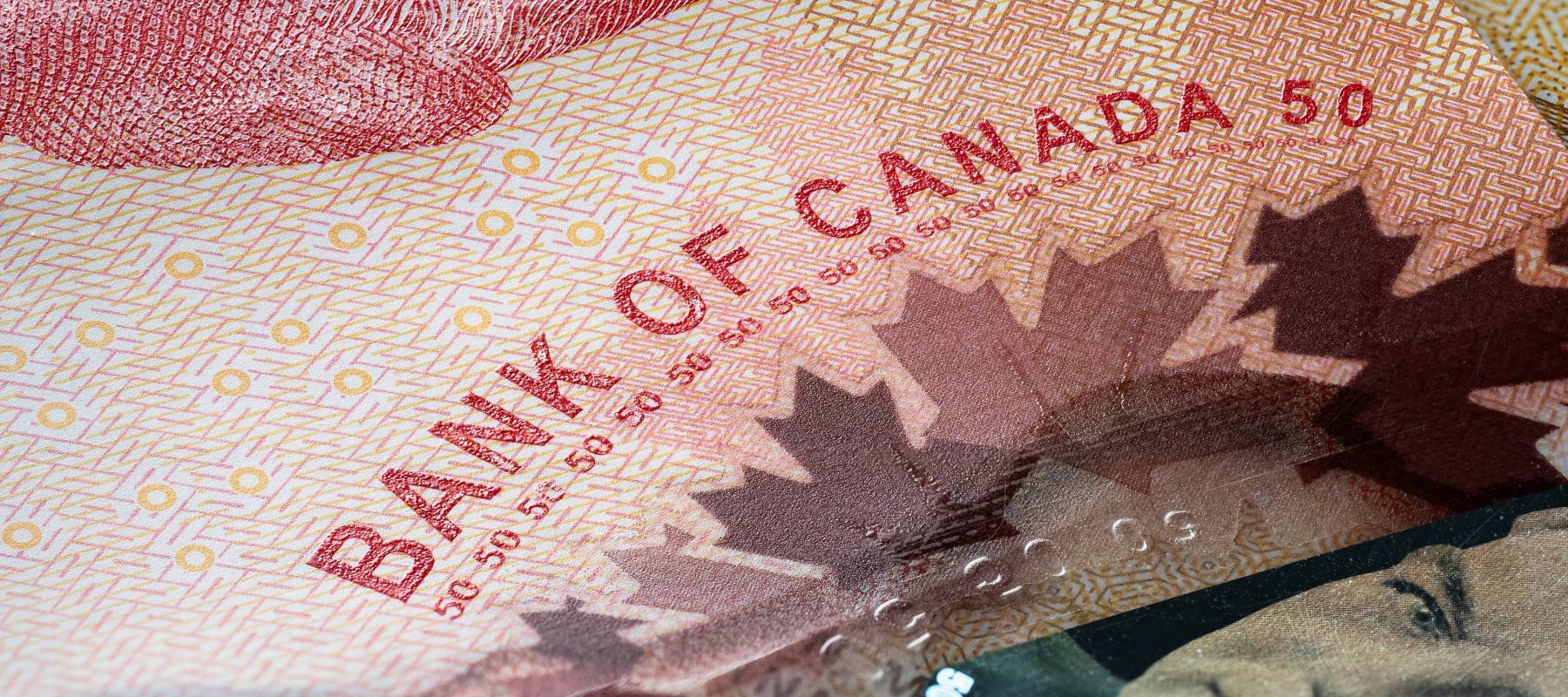 Close up of the Bank of Canada on the Canadian $50 bill