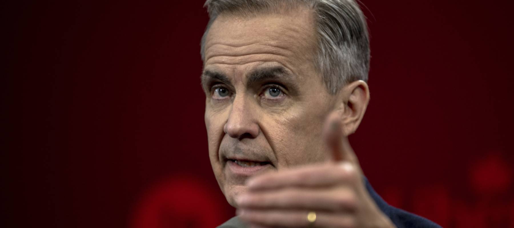 Mark Carney, Prime Minister of Canada, gestures during a press conference