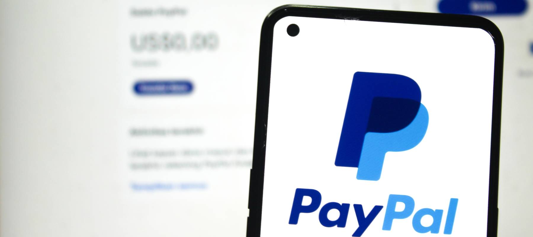 PayPal logo on phone screen