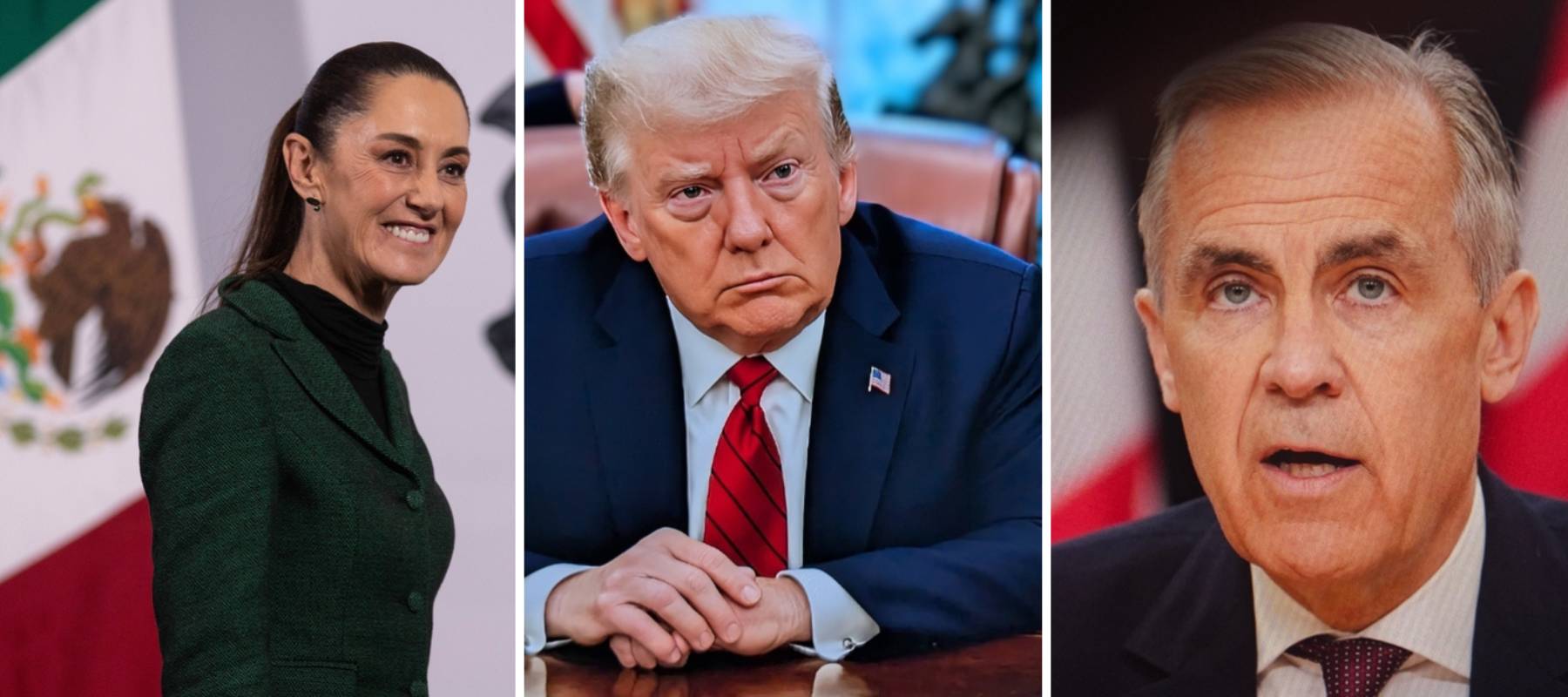 Claudia Sheinbaum Pardo, President of Mexico + US President Donald Trump + Prime Minister Mark Carney