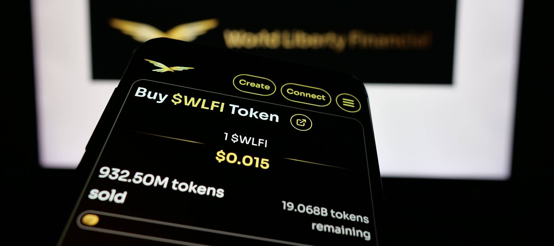 Smartphone with website of US crypto company World Liberty Financial Inc. on screen