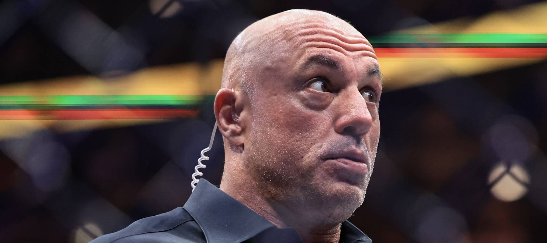 Joe Rogan reacts at UFC 319 on August 16, 2025 in Chicago, Illinois
