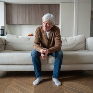 Retired man looking pensive