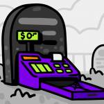 Illustration of a cash register on a tombstone