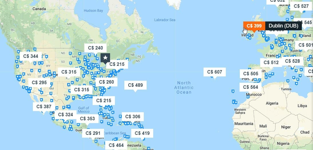 an online map when searching for travel deals