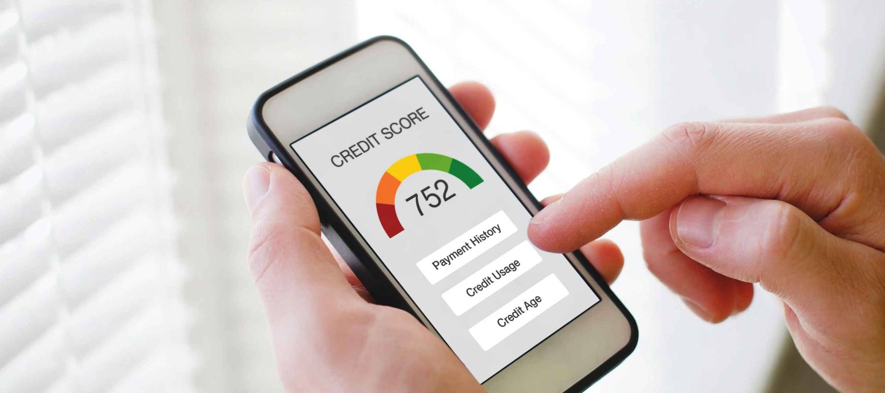 credit score concept on the screen of smart phone, checking payment history and ranking in bank online