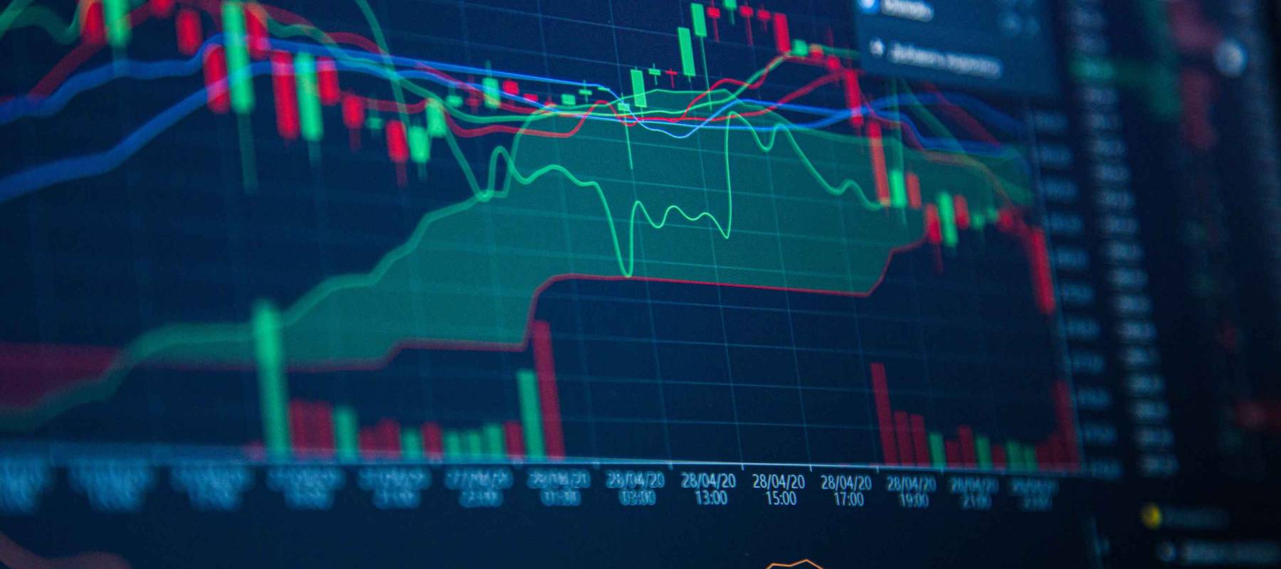 Stock Market Chart on Blue Background. share drop down