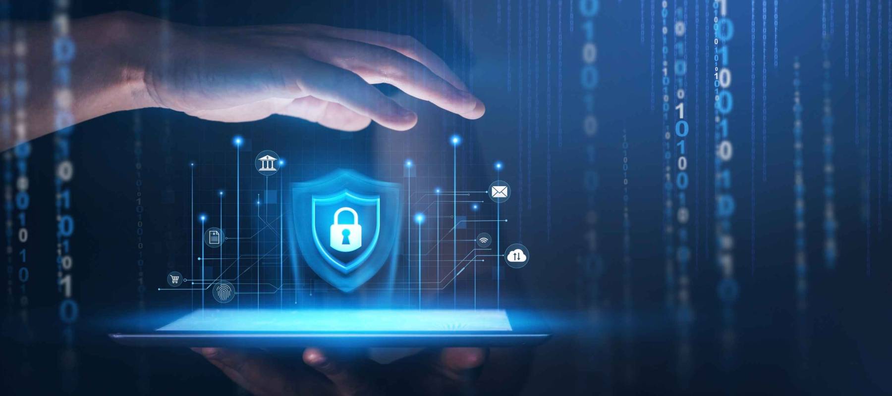 Network security system. Personal Data information on Tablet.Information and cyber security Technology Services. Internet Technology.