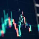 Stockmarket online trading chart candlestick on crypto currency platform. Stock exchange financial market price candles graph data pattern analysis concept. Computer screen closeup background
