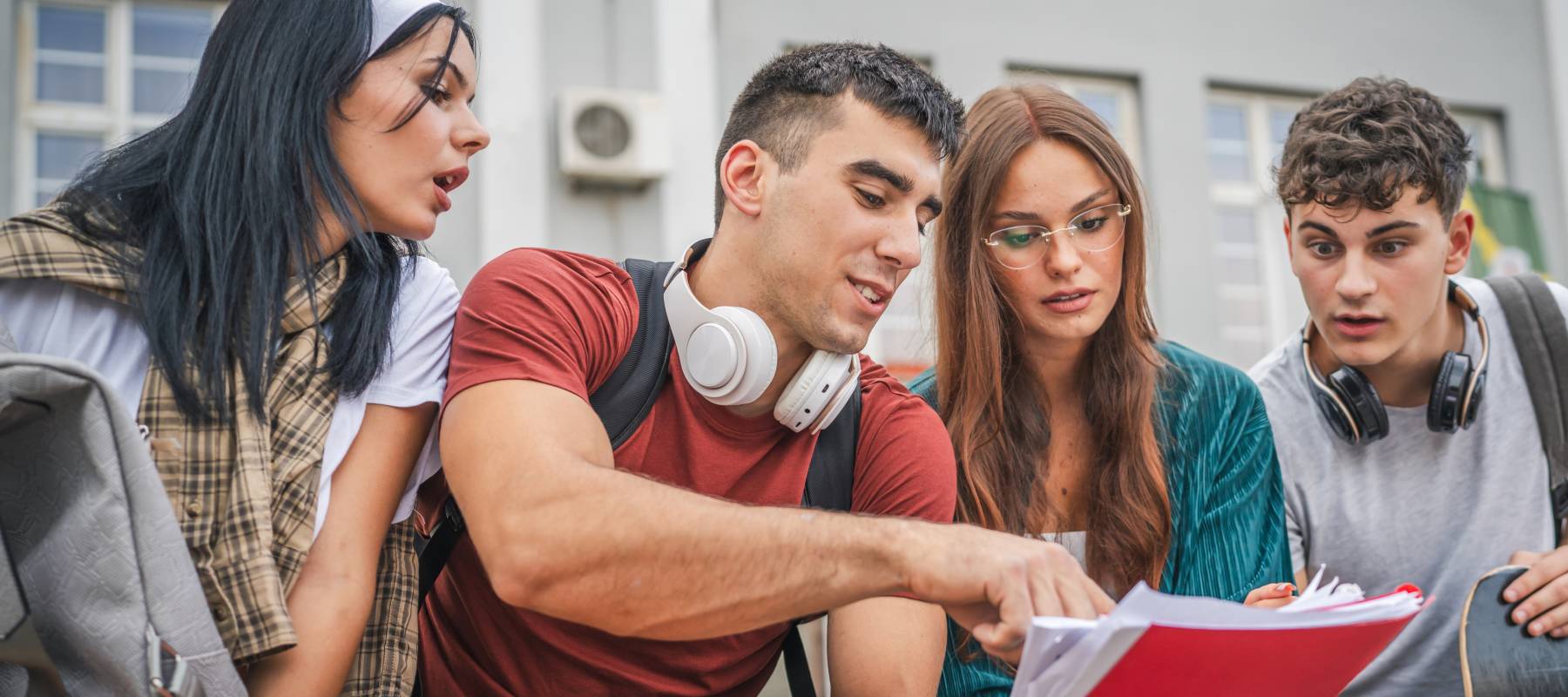 Students selecting courses and reviewing work