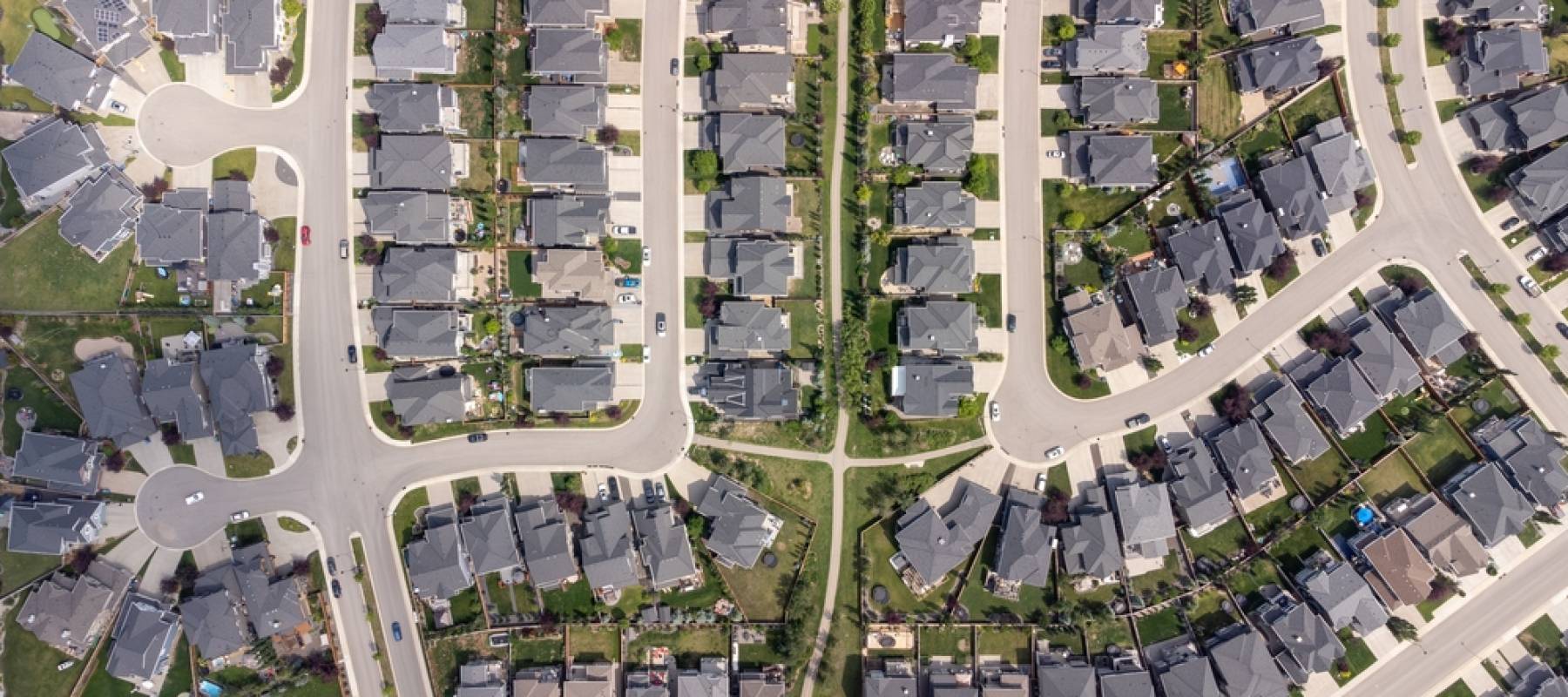 Aerial view of new suburban community in the city of Calgary in Alberta.