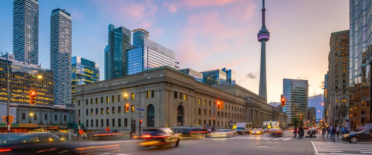 Downtown Toronto city skyline at twilight
