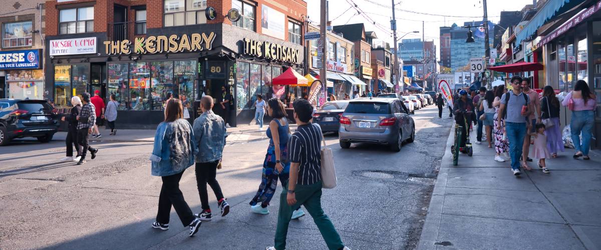 Shops and street view on Kensington Avenue known as Kensington Market in Toronto Canada