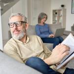 Happy older senior man husband wearing glasses