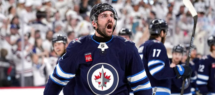 Dylan DeMelo #2 of the Winnipeg Jets