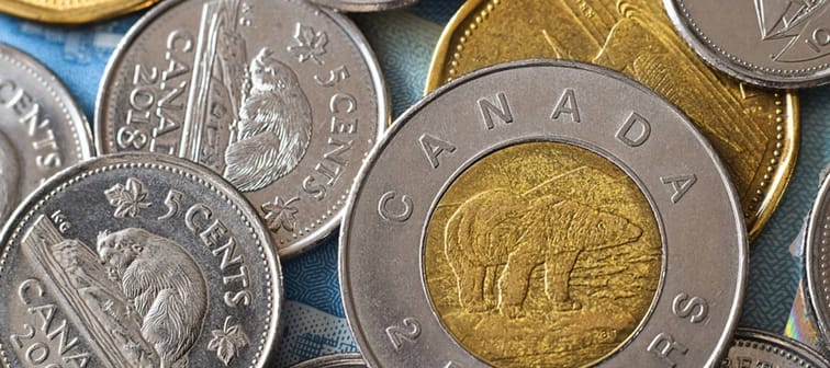 close up of Canadian coins