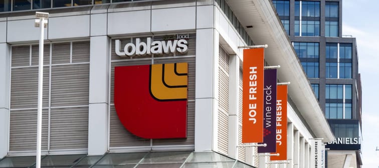 Toronto Canada, August 1, 2020; The entrance to the Loblaws grocery store on Queen's Quay on Toronto's waterfront