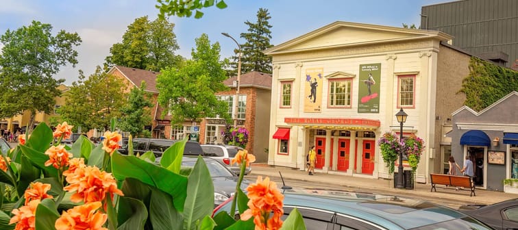 Niagara on the Lake, Ontario, Canada-15 August, 2019: Niagara On the Lake streets and restaurants during a busy tourist season at summer