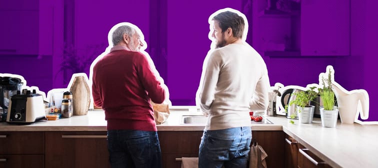 Student and senior doing dishes together