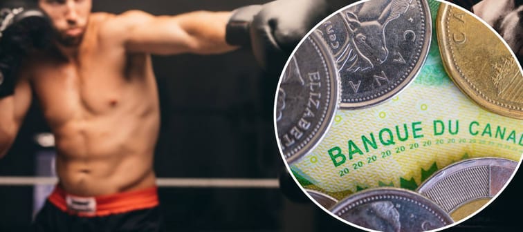Boxer in a boxing ring + image of Canadian money (Bank of Canada)