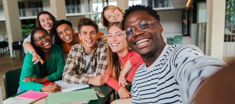 Group of university students happy taking a selfie