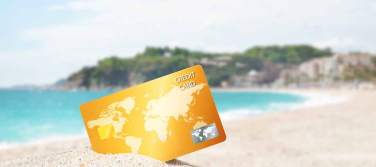 Credit card on tropical beach
