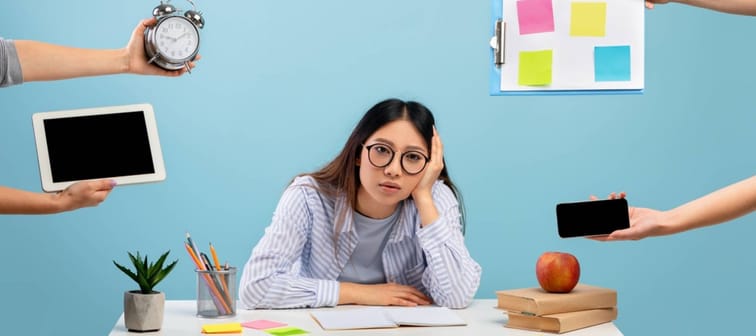 Tired lady stressed by a lot of work