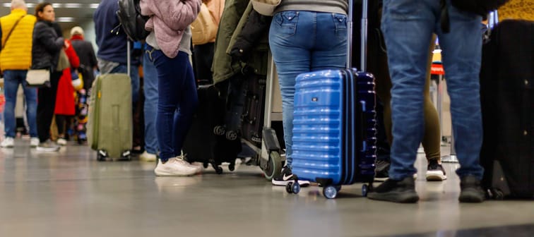 Crowds wait in line at the airport