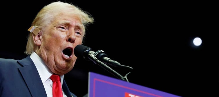 President Donald Trump speaks during a campaign rally at the Van Andel Arena