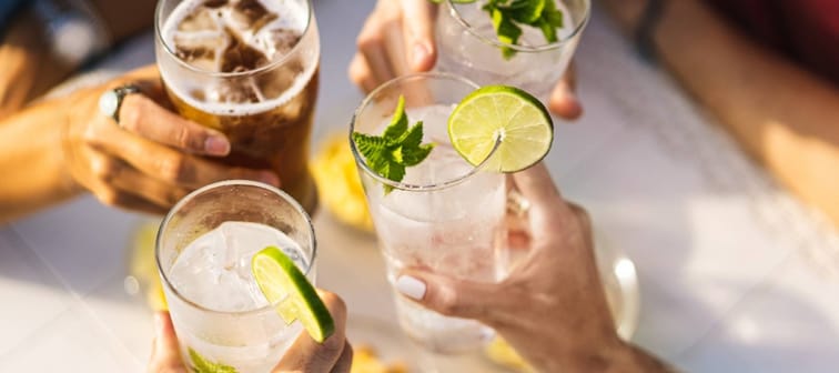 Group of people celebrating toasting with cocktails