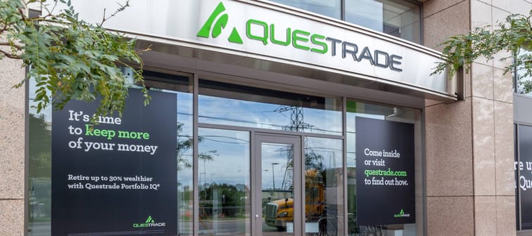 Questrade entrance at Toronto office. In Feb 2025 Questrade announced $0 trading commissions.