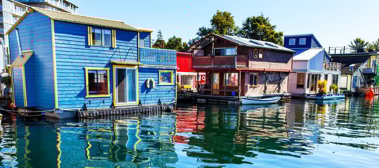 Floating homes at Inner Harbor, Victoria British Columbia Canada